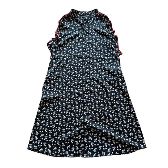 Womens Dress Size 8 Black White Cherry Print Button Down Floral Ruffle Sleeve - Picture 1 of 9